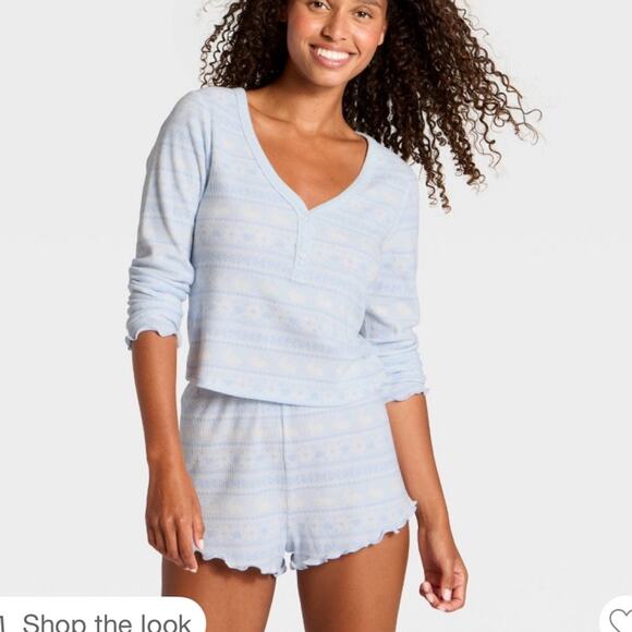 Women's Waffle Long Sleeve
Pajama Set - Wild Fable Blue Bunny L Christmas - Picture 6 of 10